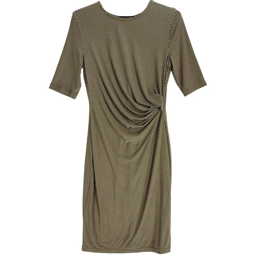 Banana Republic Midi Dress Women XS Green Pink White 3/4 Sleeve Career Feminine - Picture 2 of 9